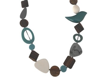 Collier oiseau en bois turquoise