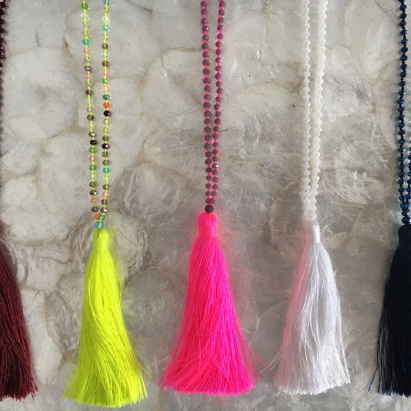 5 x Jaune Citron & Multi Cristal Bali Tassel Collier