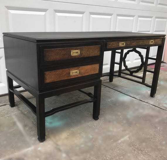 John Widdicomb Campaign Desk Chinoiserie Fretwork Burlwood Etsy