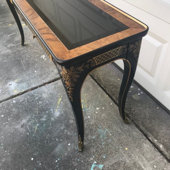 Vintage Drexel Sofa Table Console Credenza Black Lacquer Hand