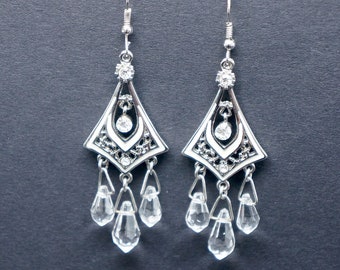 Crystal earrings, silver drop earrings, vintage earrings, boho earrings, occasion earrings, diamanté earrings, drop earrings,dangle earrings