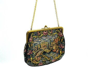 Vintage evening bag, tapestry bag, embroidered purse, clutch bag, tapestryl clutch bag, evening purse, evening bag, vintage evening bag,