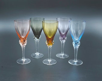 Vintage Weingläser, Champagnergläser, 50er Jahre Weingläser, 50er Jahre Champagnergläser,farbige Weingläser, Retro Weingläser