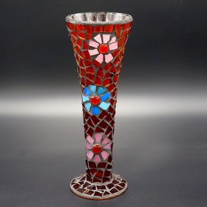 Vintage glass mosaic vase, 1970&#39;s red glass vase, retro style vase, retro red vase, vintage glass vase, retro vase, vintage mosaic vase