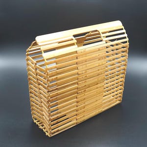Vintage slat bamboo basket bag, wooden handbag, bamboo bag, 1960&#39;s vintage bag, summer bag, handmade bamboo bag, original retro design