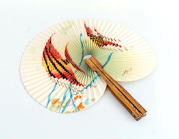 Vintage wooden fan, Oriental fan, vintage fan, wo… - image 1