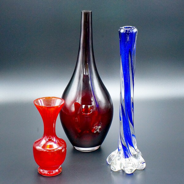Red Glass Vases Etsy