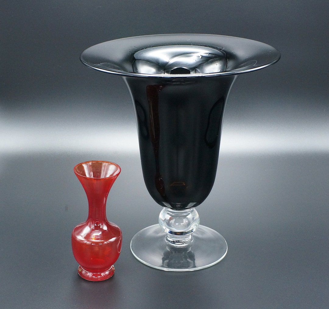 Vintage Black Glass Vase Large Black Vase Home Decor Vase Etsy