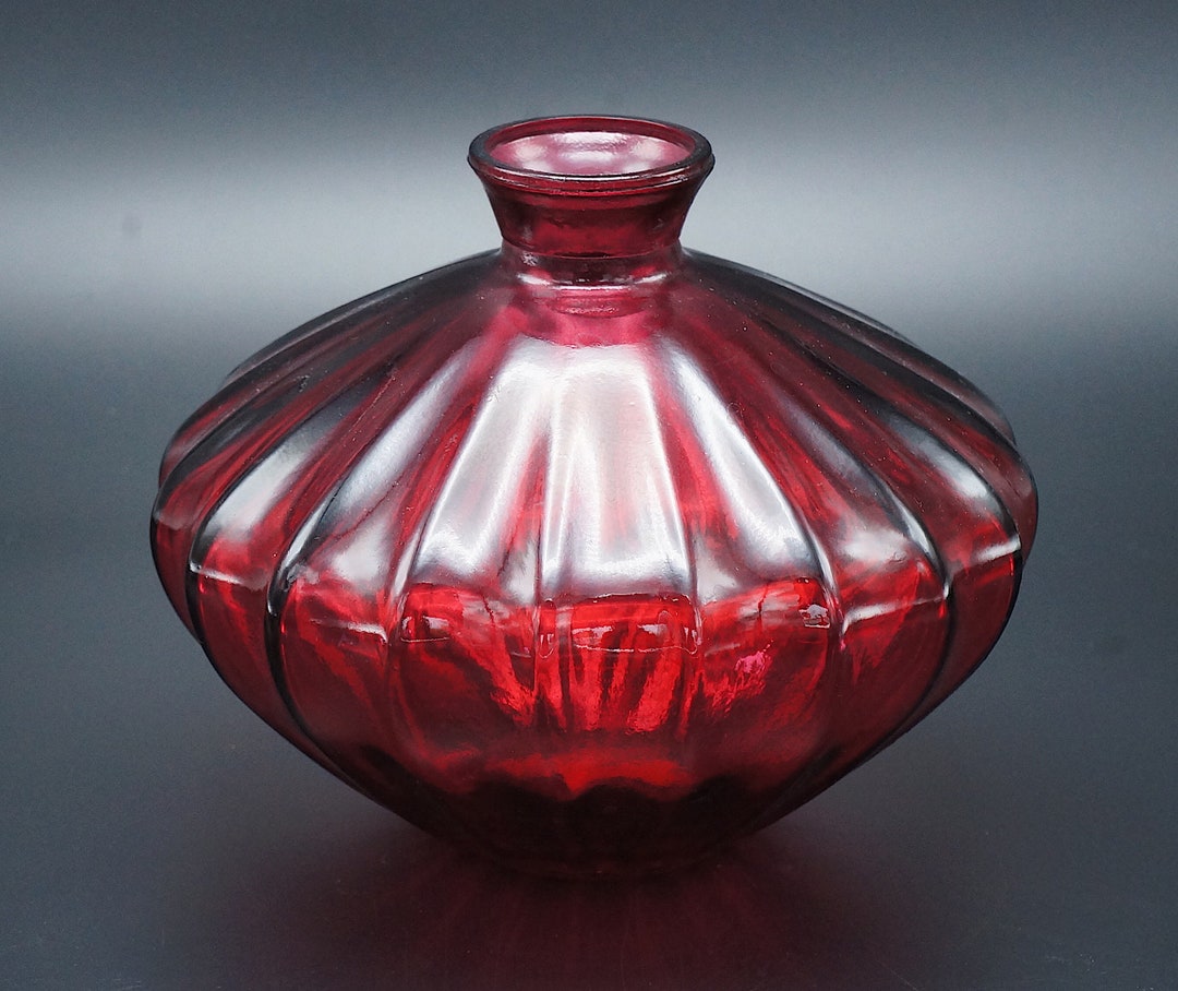 Vintage Glass Vase Red Glass Vase Bulb Shaped Vase Retro Etsy