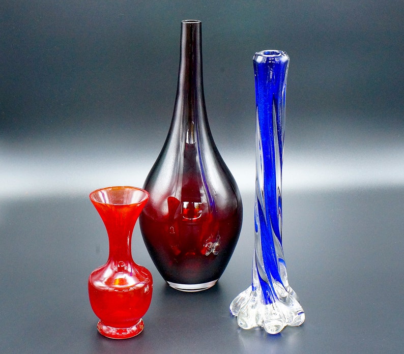 Vintage Blue Glass Vase 1960's Blue Vase Retro Style Etsy UK