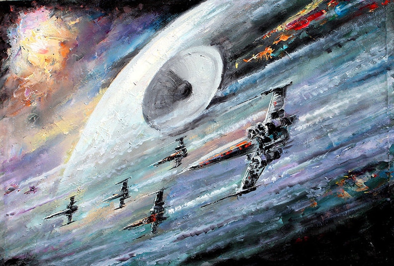 X-Wing Fighters & The Death Star Canvas Giclee Print Wall Art by Naci Caba image 1
