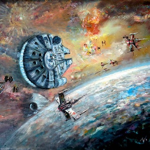 Star Wars Wall Art, Star Wars Print, Millennium Falcon Canvas Print, X-Wing Fighters Wall Art
