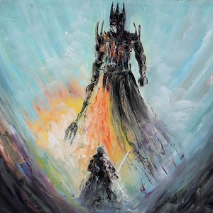 The Duel of Fingolfin and Morgoth Art, Fingolfin Print, Silmarillion Art Print, Silmarillion Painting by Naci Caba
