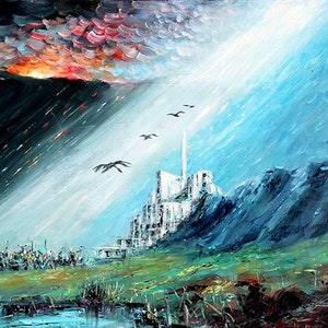 Gandalf arriving at Minas Tirith Gondor 2 - Handmade oil painting on canvas  on demand
