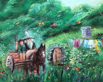Handgemaakt Shire-olieverfschilderij: canvaskunstdruk hobbiton