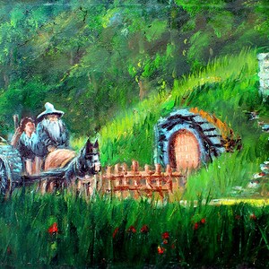 The Shire Canvas Print, LOTR Themed Print on Canvas, Gandalf Arrives in Hobbiton