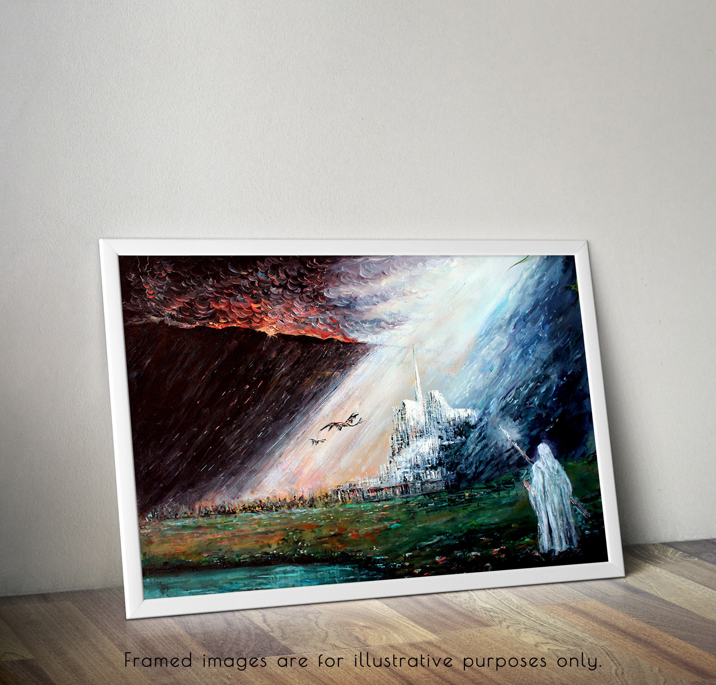 Gandalf arriving at Minas Tirith Gondor 2 - Handmade oil painting on canvas  on demand