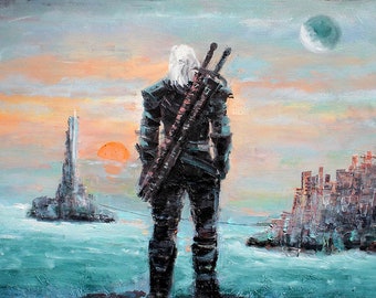 Geralt of Rivia Stands Alone, The Witcher Art, Witcher 3 Print, Witcher Canvas