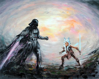Naci Caba's Darth Vader vs Ahsoka Tano Canvas Wall Art, Star Wars Gift, Twilight of the Apprentice