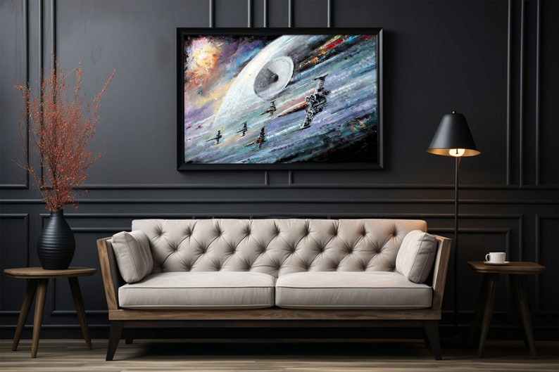 X-Wing Fighters & The Death Star Canvas Giclee Print Wall Art by Naci Caba Framed Canvas Print