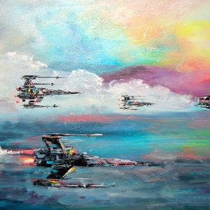 X-Wing Starfighters on Sea Landscape Canvas Print, X-Wing Fighters Print, Canvas Print Star Wars