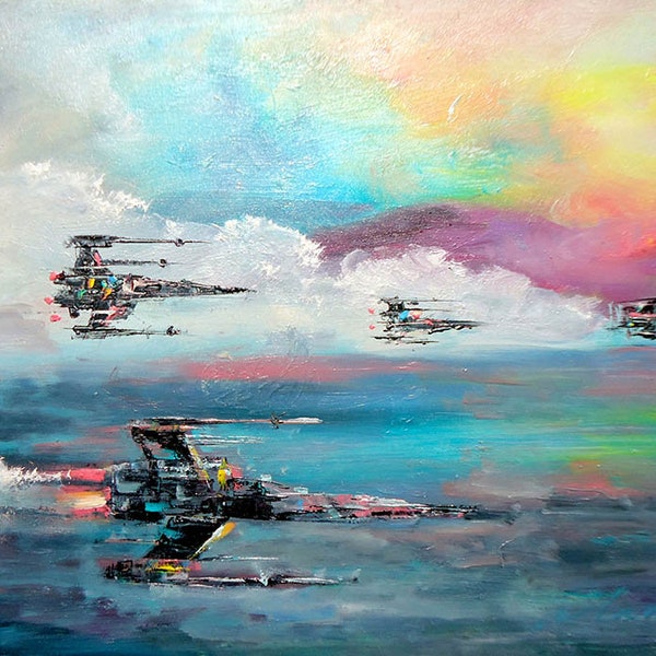 X-Wing Starfighters Seascape Canvas Print, Star Wars Fan Art