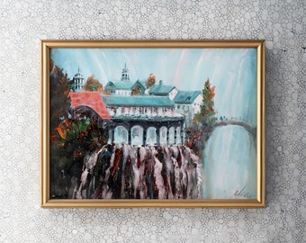 Rivendell Painting, Lord of the Rings Oil Painting by Naci Caba, Handcrafted Framed Middle-earth Artwork