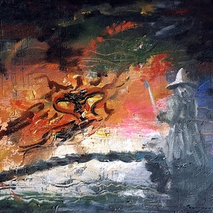 Balrog vs Gandalf Canvas Print, Middle Earth Print on Canvas by Naci Caba