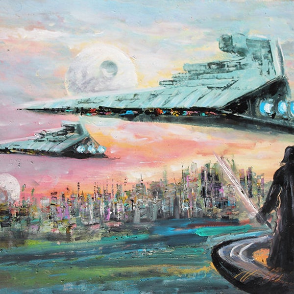 Darth Vader Painting, Star Wars Wall Art by Naci Caba, Star Destroyers, Death Star, Darth Vader Painting on Canvas