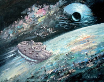 Star Wars Print, Death Star Art, Millennium Falcon on Canvas