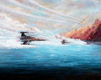 Star Wars Print, Force Awakens - X-Wings over Water, Star Wars Art, Star Wars Canvas
