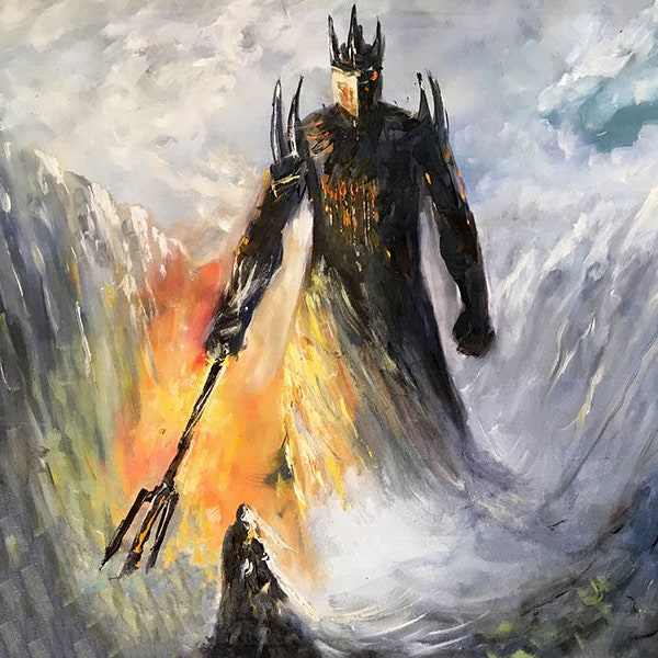 Fingolfin and Melkor Print, Silmarillion Art, Tolkien Art Print by Naci Caba