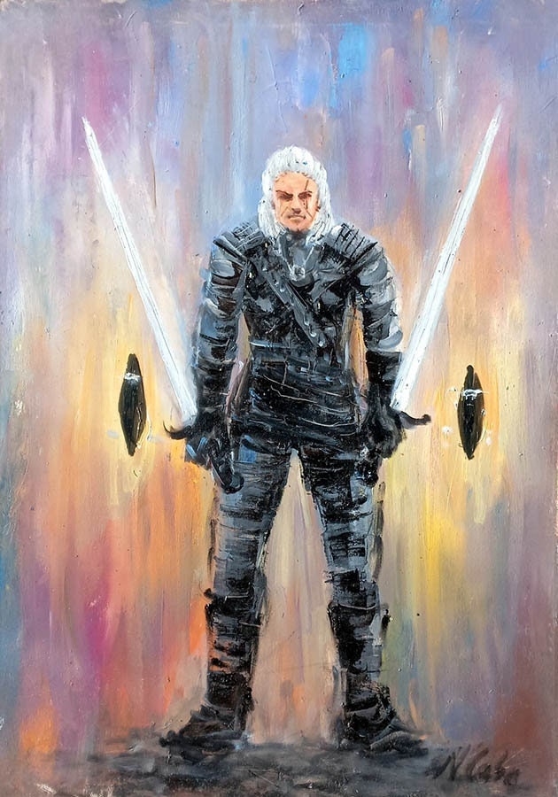 Geralt of Rivia Wall Art, The Witcher Handmade Oil Painting, The