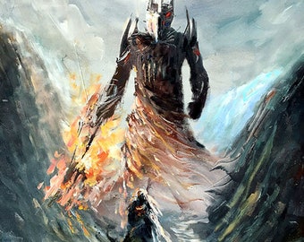 Morgoth vs Fingolfin Print | Canvas Poster Print - Silmarillion, Tolkien Art, Middle Earth, Melkor, LOTR Related Art, Elves, Gifts for Him