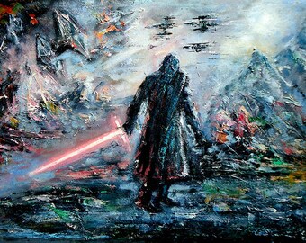 The Force Awakens Art, Kylo Ren Print, Star Wars Canvas, Handmade Star Wars GIFT