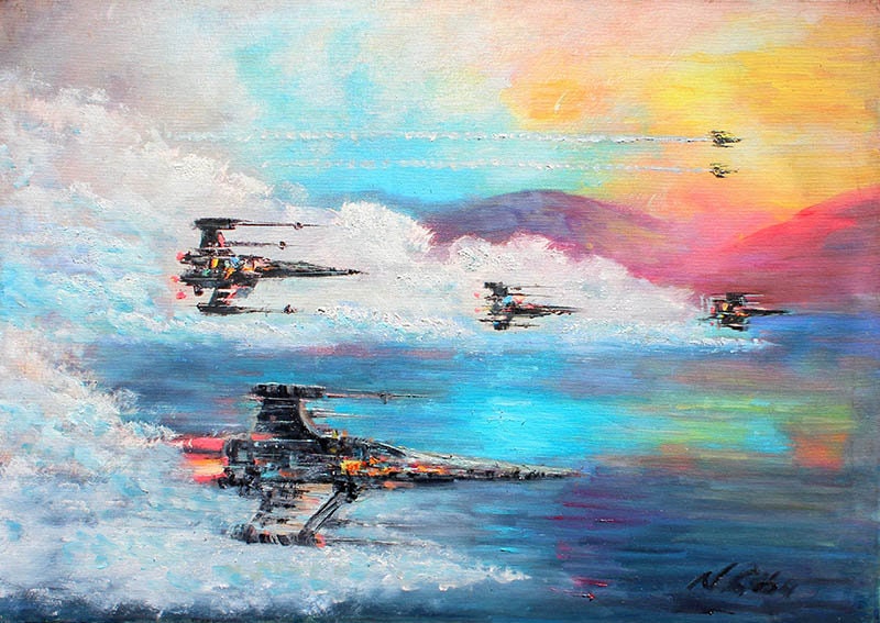 X-wings Over Water Print - Battle of Takodana Wall Art - Star Wars