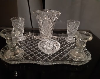 Crystal vanity set. Ladies boudoir.  Dressing table set. 7 piece set