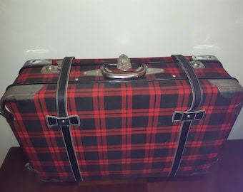 Tartan suitcase Hardcase  travel luggage train luggage