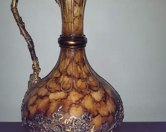 Vintage  jug vase, ornamental, gold, brown, bronze