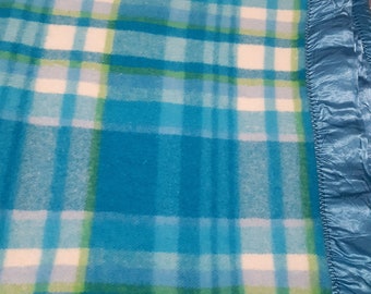 Pure wool vintage blanket. Laconia. Made in Australia.  Shades of blue.