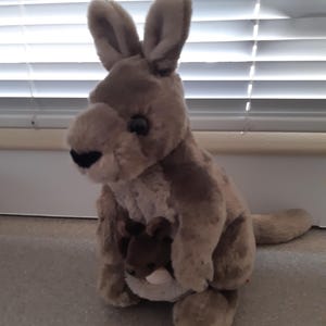 plush grey kangaroo with joey