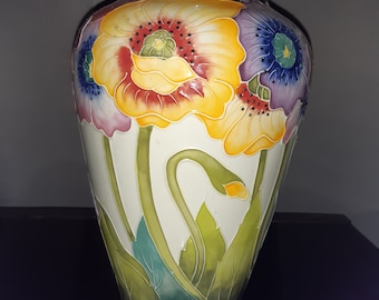 Gorgeous Blue Sky raised floral vase. Colourful. Unique  vase.