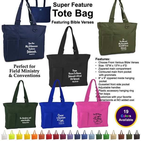 Bible Scriptures Tote Bag, Jehovah's Witness, JW Org, Field Service/Ministry Bag