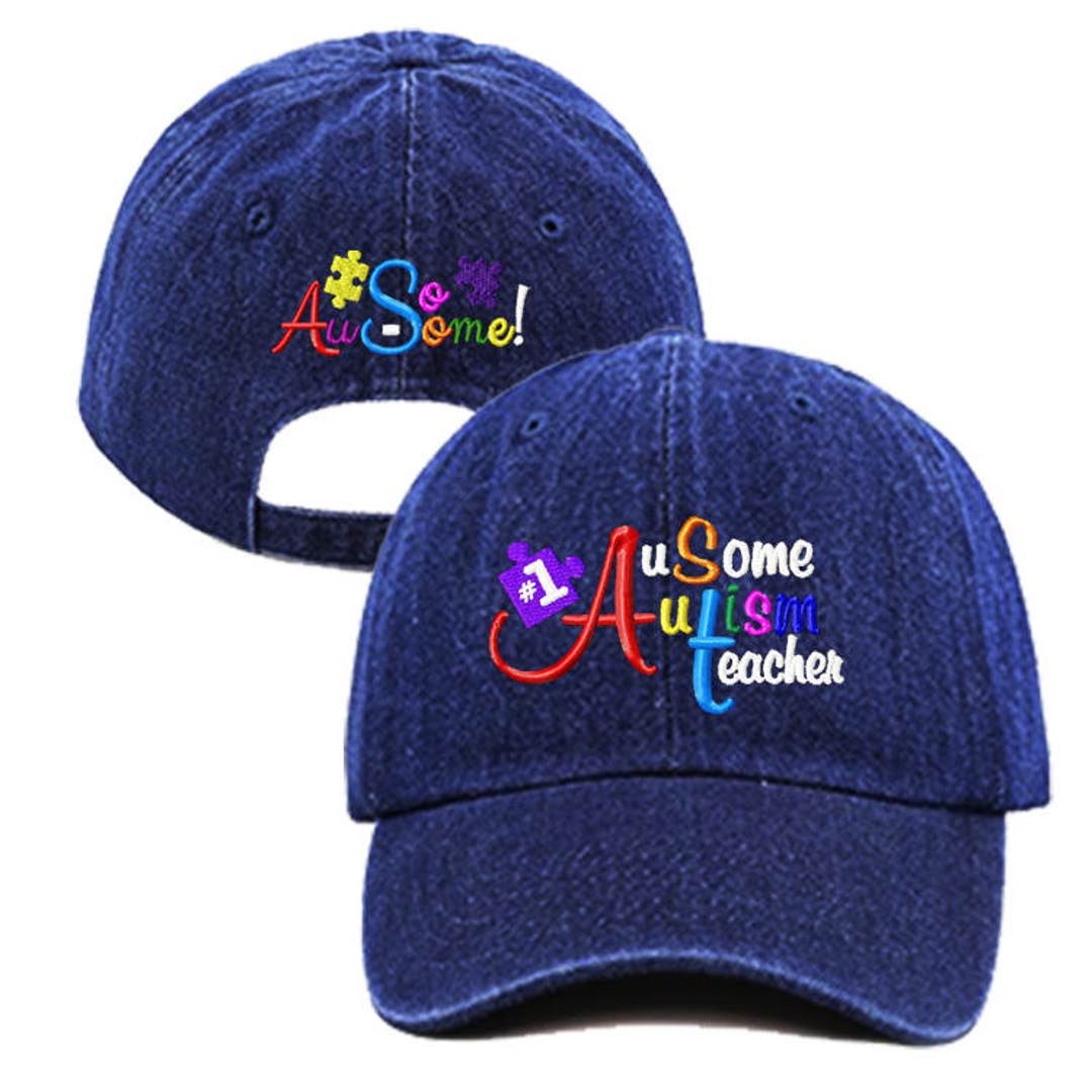 Blue Jean “#1 Ausome Autism Teacher” Baseball Cap/hat, Autism, Autistic ...