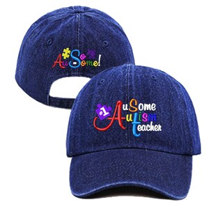 Blue Jean “#1 AuSome Autism Teacher” Baseball Cap/Hat, Autism, Autistic, Awareness, Spectrum