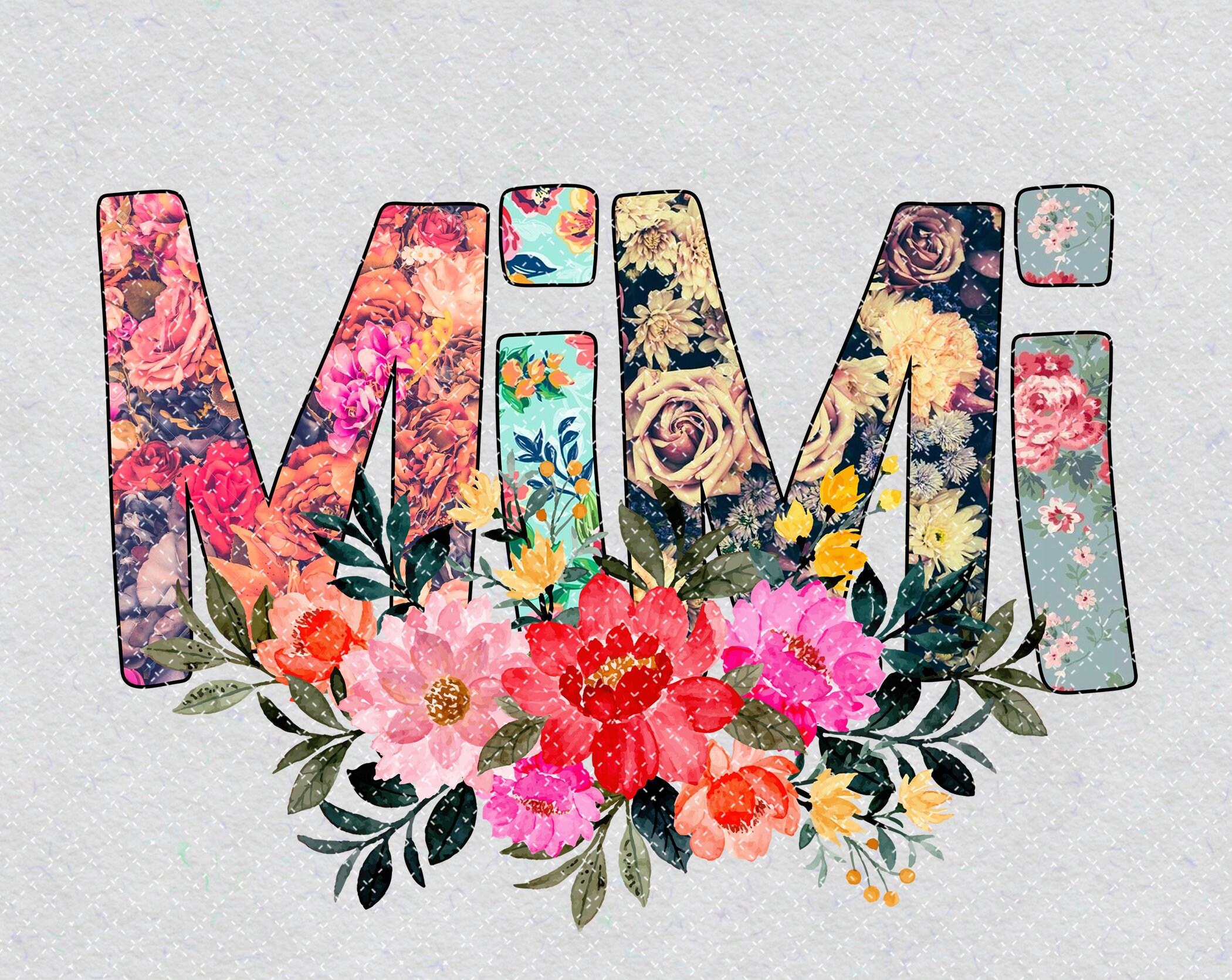 Mimi PNG Printable Mimi with Flowers Mimi Png Sublimation Etsy