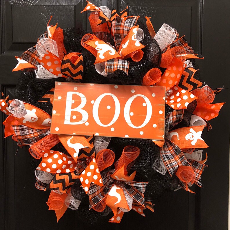 Boo Wreath Halloween Wreath Halloween Decor Ghost Wreath Etsy