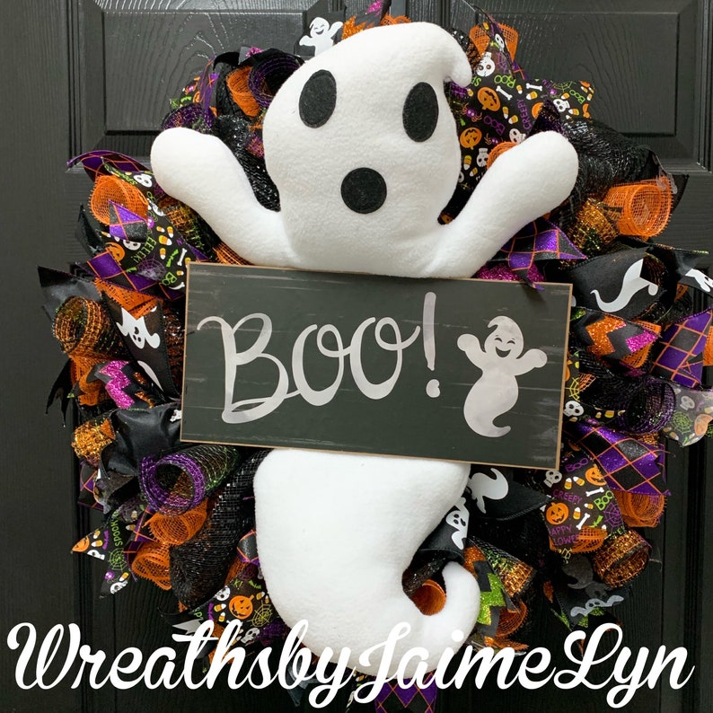 Boo Wreath Ghost Wreath Halloween Ghost Wreath image 0