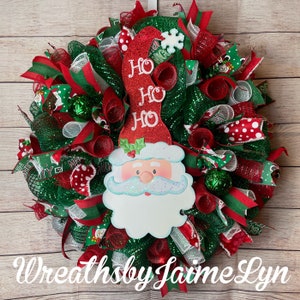 Santa wreath, Christmas wreath, Green Santa Wreath, HoHoHo Wreath,