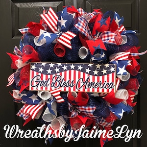 God Bless America Wreath, Patriotic Wreath, Fourth of July Wreath, Memorial Day Wreath, Patriotic decor, front door wreath, 4th of July